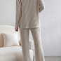 Parchment Plus Size Ribbed V Neck Pullover and Pants Set