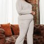 Parchment Plus Size Ribbed V Neck Pullover and Pants Set