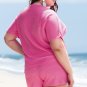 Rose Red Solid Waffle Knit Plus Size Two Piece Set