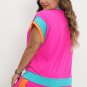 Rose Red Colorblock Patchwork Cap Sleeve Top Plus Size Shorts Set