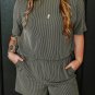 Moss Green Plus Size Rib Knit Short Sleeve Top and Shorts Set