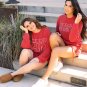 Racing Red MERRY Ribbed Knit Long Sleeve Lace Up Waist Plus Size Set