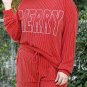 Racing Red MERRY Ribbed Knit Long Sleeve Lace Up Waist Plus Size Set