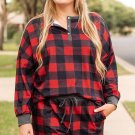 Fiery Red Christmas Buffalo Print Henley Top and Shorts Plus Size Set