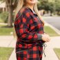 Fiery Red Christmas Buffalo Print Henley Top and Shorts Plus Size Set