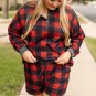 Fiery Red Christmas Buffalo Print Henley Top and Shorts Plus Size Set