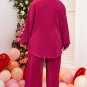 Rose Red Plus Size Ribbed Long Sleeve Shirt and Pants Pajama Set
