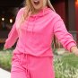 Rose Red Textured Hoodie and Shorts Plus Size Two Piece Set