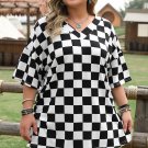 Black Checkered Pattern Tee and Shorts Plus Size Two Piece Set