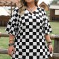 Black Checkered Pattern Tee and Shorts Plus Size Two Piece Set