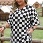 Black Checkered Pattern Tee and Shorts Plus Size Two Piece Set