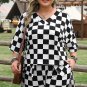 Black Checkered Pattern Tee and Shorts Plus Size Two Piece Set