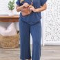 Sail Blue Ribbed V Neck Tee and Pants Plus Size Set