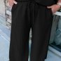Black Textured Batwing Sleeve Tee Wide Leg Pants Plus Size Set