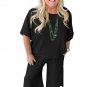Black Textured Batwing Sleeve Tee Wide Leg Pants Plus Size Set