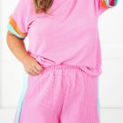 Bonbon Plus Size Color Block Corded Knit Tee and Shorts Set