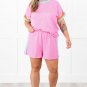 Bonbon Plus Size Color Block Corded Knit Tee and Shorts Set