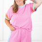 Bonbon Plus Size Color Block Corded Knit Tee and Shorts Set