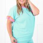 Light Blue Plus Size Color Block Corded Knit Tee and Shorts Set