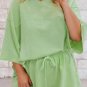 Meadow Mist Green Plus Size Drop Shoulder Tee Loose Shorts 2pcs Outfit