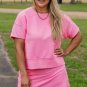 Pink Ribbed Drop Shoulder Tee and Skort Plus Size Set