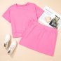 Pink Ribbed Drop Shoulder Tee and Skort Plus Size Set