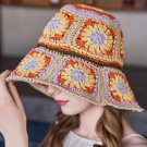Beige Boho Flower Crochet Wide Brim Buckle Hat