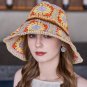 Beige Boho Flower Crochet Wide Brim Buckle Hat