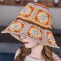 Beige Boho Flower Crochet Wide Brim Buckle Hat