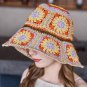 Beige Boho Flower Crochet Wide Brim Buckle Hat