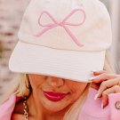 White Girlish Bow Embroidered Baseball Cap