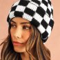Black Two Tone Checkered Folded Eaveless Beanie Cap