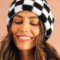 Black Two Tone Checkered Folded Eaveless Beanie Cap