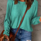 Green Solid Color Patchwork Long Sleeve Top