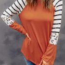 Orange Striped Animal Print Colorblock Long Sleeve Top