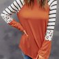 Orange Striped Animal Print Colorblock Long Sleeve Top