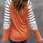 Orange Striped Animal Print Colorblock Long Sleeve Top