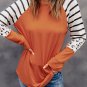 Orange Striped Animal Print Colorblock Long Sleeve Top