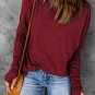 Red Solid Crew Neck Long Sleeve Top
