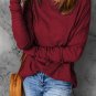 Red Solid Crew Neck Long Sleeve Top