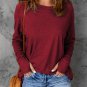 Red Solid Crew Neck Long Sleeve Top