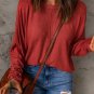 Red Solid Color Patchwork Long Sleeve Top