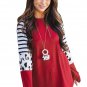 Red Striped Animal Print Colorblock Long Sleeve Top