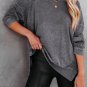 Gray Waffle Knit Side Slit Pullover Top