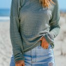 Green Waffle Knit Drop Shoulder Long Sleeve Top
