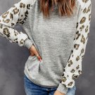 Gray Round Neck Leopard Long Sleeve Top