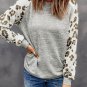 Gray Round Neck Leopard Long Sleeve Top