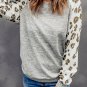 Gray Round Neck Leopard Long Sleeve Top