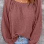 Square Neck Puff Sleeve Waffle Knit Top