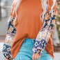 Brown Boho Floral Print Balloon Sleeve Top with Lace Details